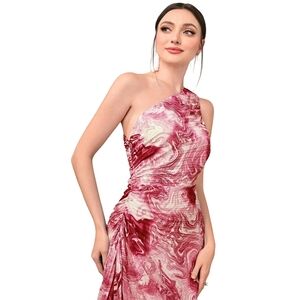 Red And White One-Shoulder Dress